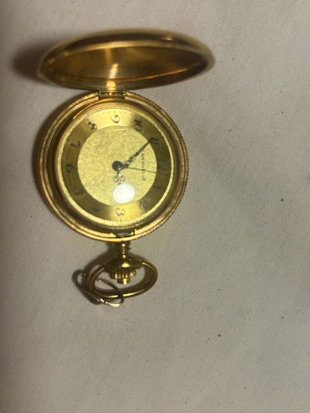 Vintage Caravelle by Bulova 17 Jewels Gold-Tone Hunter Case Pocket Watch